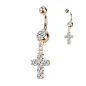 Piercing nombril croix pierres zircon plaqué or rose