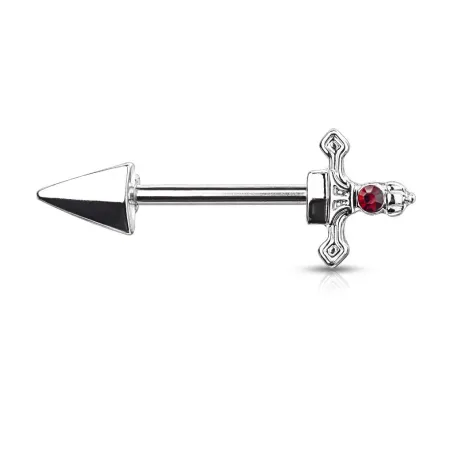 Piercing téton dague cristal rouge acier chirurgical