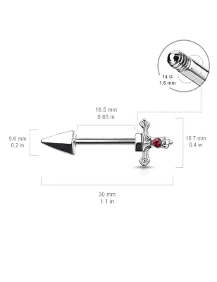 Piercing téton dague cristal rouge acier chirurgical