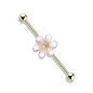 Piercing industriel oreille plaqué or fleur bicolore rose