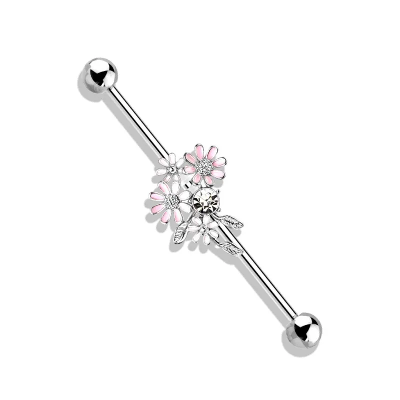 Piercing industriel oreille bouquet de fleurs