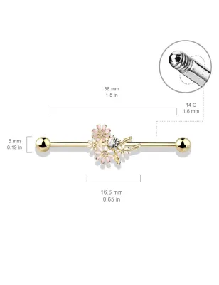 Piercing industriel oreille bouquet de fleurs plaqué or