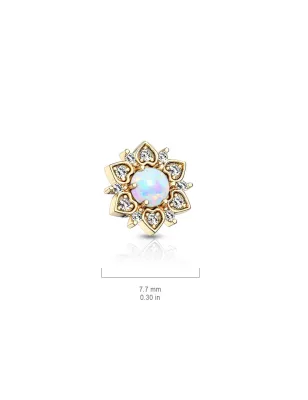 Piercing microdermal fleur opalite blanche plaqué or