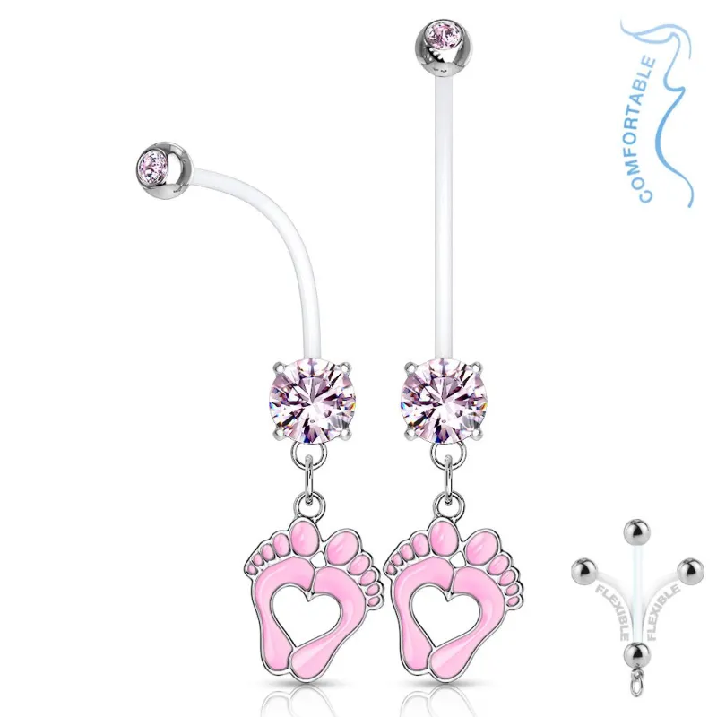 Piercing nombril de grossesse pieds de bébé rose