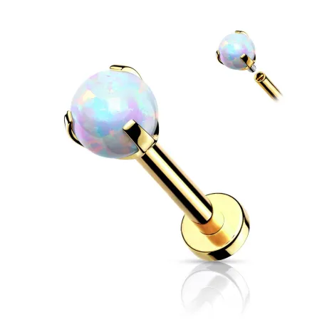 Piercing labret oreille doré opalite blanche