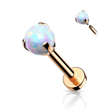 Piercing labret oreille rosé opalite blanche