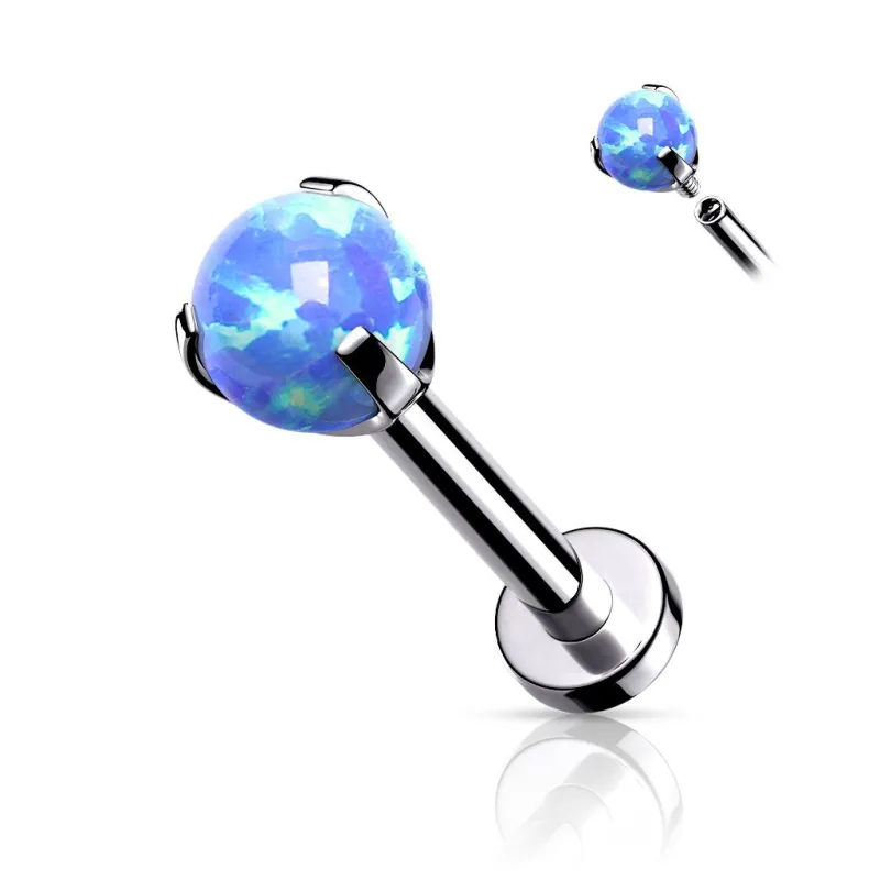 Piercing labret oreille argenté opalite bleue