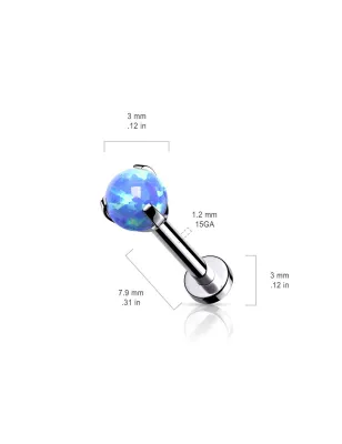 Piercing labret oreille argenté opalite bleue