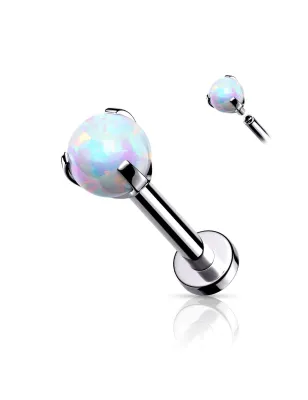 Piercing labret oreille argenté opalite blanche