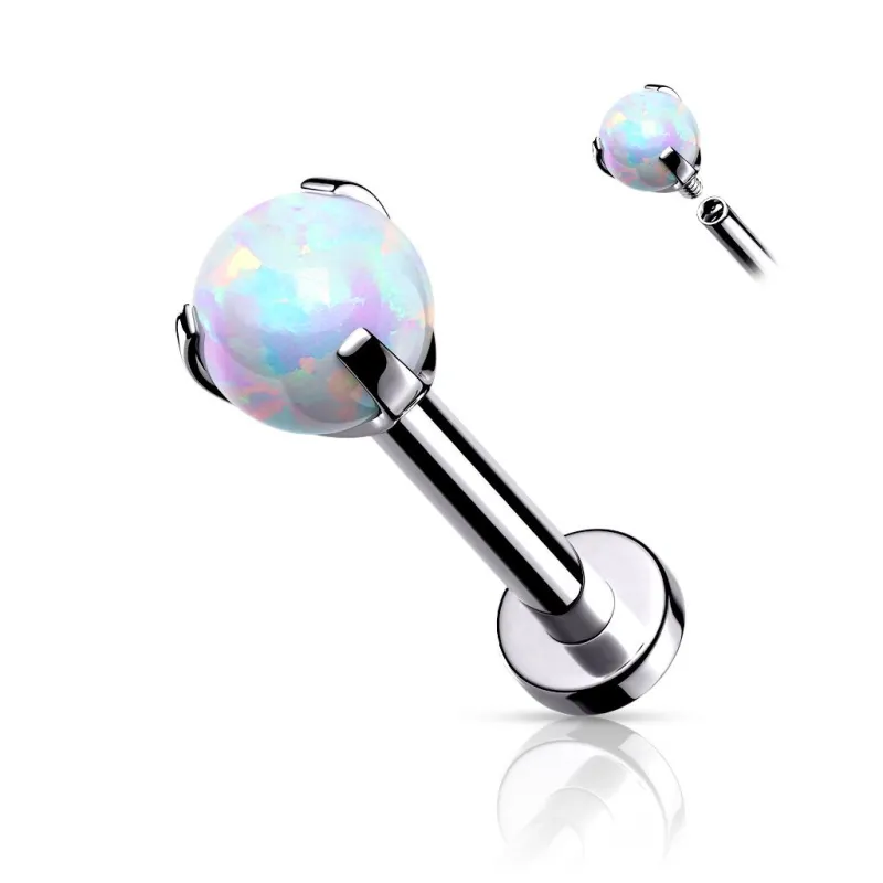 Piercing labret oreille argenté opalite blanche