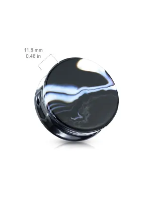 Piercing plug pierre agate noire et blanche