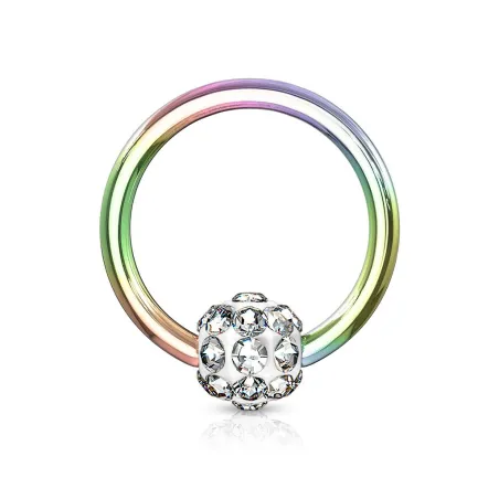 Piercing anneau Captif multicolore boule à cristaux blanc