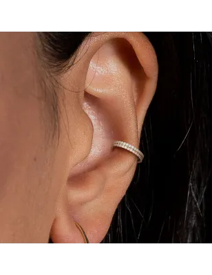 Piercing anneau oreille doré double ligne de strass