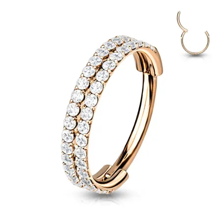 Piercing anneau oreille rosé double ligne de strass