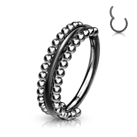 Piercing anneau oreille noir bordures perlées