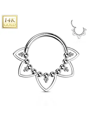 Piercing anneau or blanc 14 carats septum daith filigrane perles