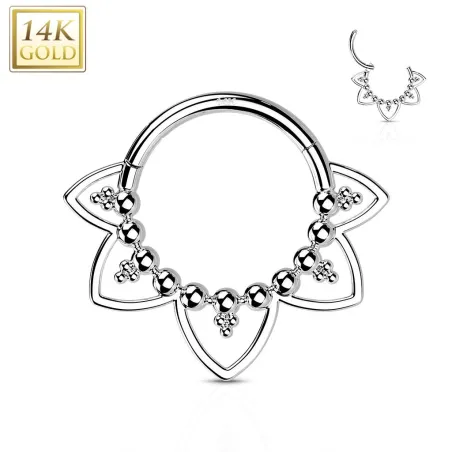 Piercing anneau or blanc 14 carats septum daith filigrane perles