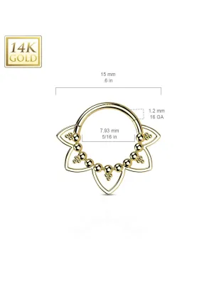 Piercing anneau or jaune 14 carats septum daith filigrane perles