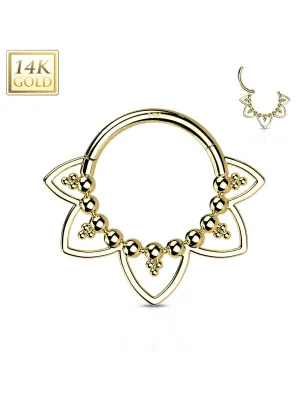 Piercing anneau or jaune 14 carats septum daith filigrane perles