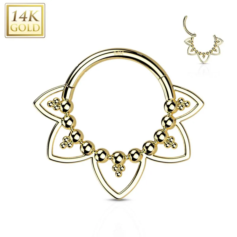 Piercing oreille anneau or jaune 14 carats septum daith filigrane perles