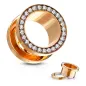 Piercing tunnel acier rosé bordure strass