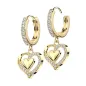 Paire boucles d'oreille anneaux plaqué or coeurs strass