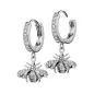 Paire boucles d'oreille anneaux plaqué platine abeille strass