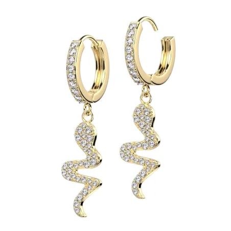 Paire boucles d'oreille anneaux plaqué or serpent strass