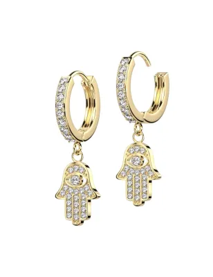 Paire boucles d'oreille anneaux plaqué or main de fatma strass