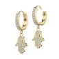 Paire boucles d'oreille anneaux plaqué or main de fatma strass