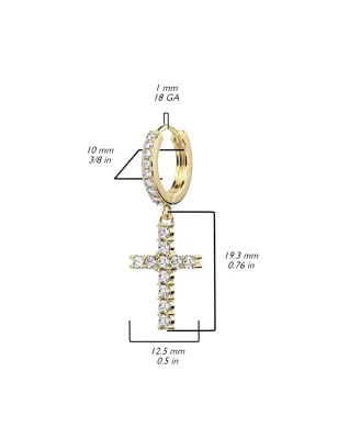 Paire boucles d'oreille anneaux plaqué or croix strass