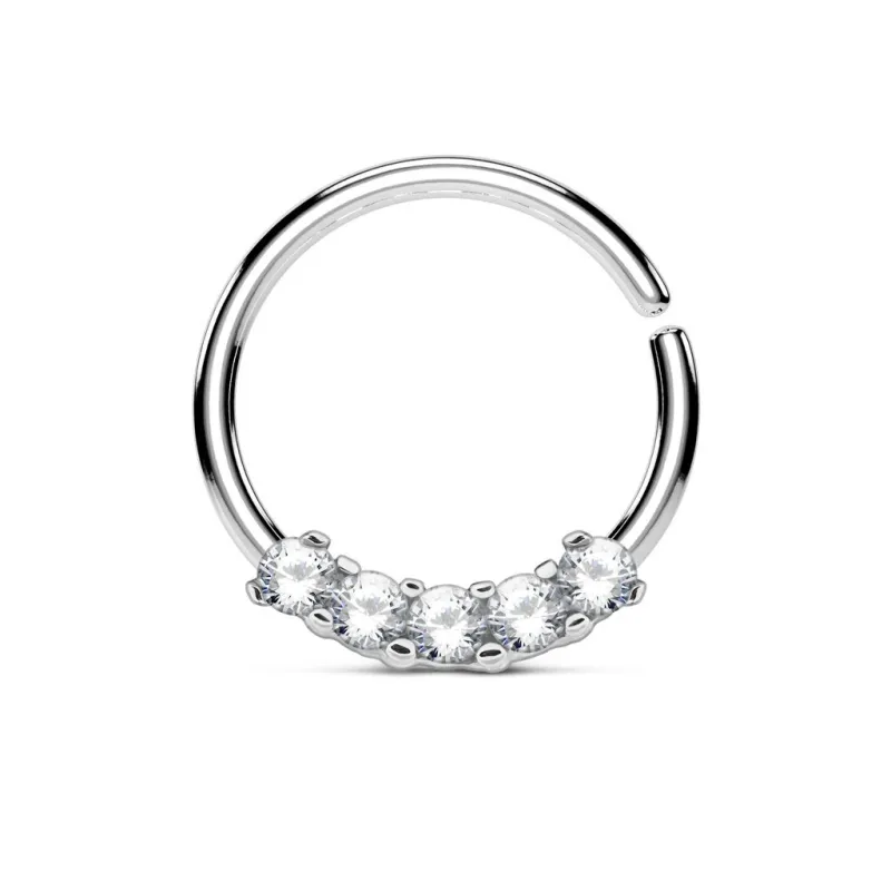 Piercing septum pliable cinq gemmes blancs