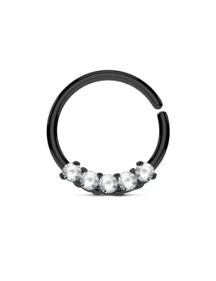 Piercing septum pliable noir cinq gemmes blancs