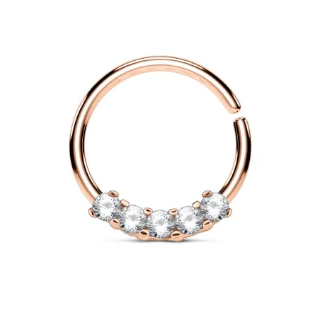 Piercing septum pliable rosé cinq gemmes blancs