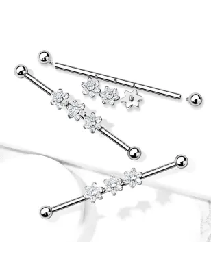 Piercing industriel oreille 3 fleurs