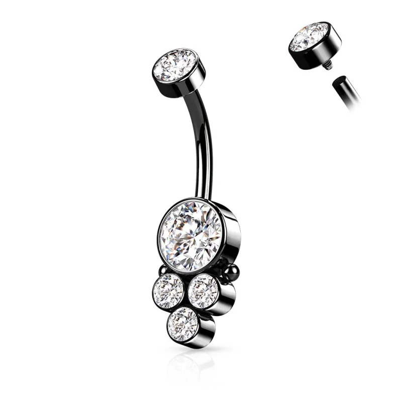 Piercing nombril noir cluster strass