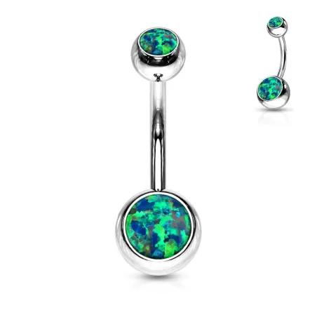 Piercing nombril acier double opale verte