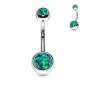 Piercing nombril acier double opale verte