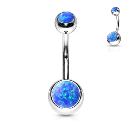 Piercing nombril acier double opale bleu