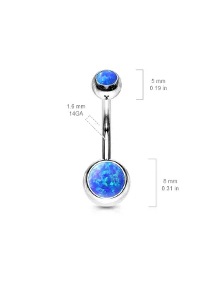 Piercing nombril acier double opale bleu