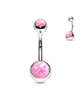 Piercing nombril acier double opale rose