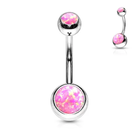 Piercing nombril acier double opale rose