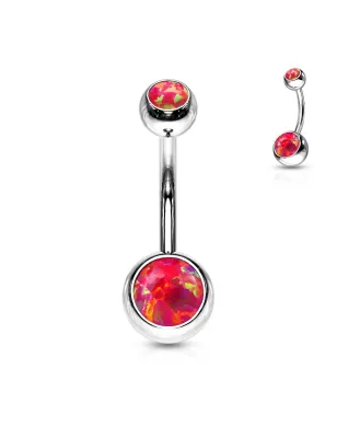 Piercing nombril acier double opale rouge