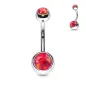 Piercing nombril acier double opale rouge