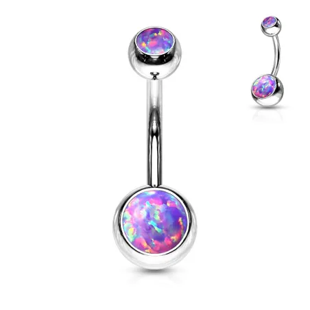 Piercing nombril acier double opale violet