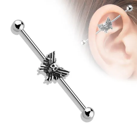 Piercing industriel oreille skull papillon