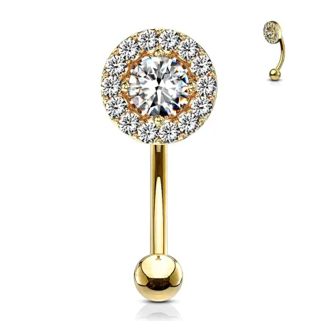 Piercing arcade plaqué or gemme rond et strass blancs