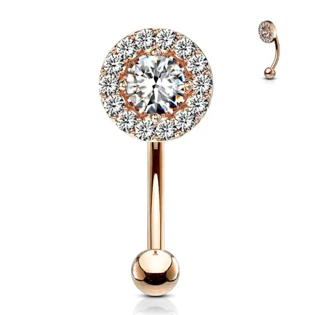 Piercing arcade plaqué or rose gemme rond et strass blancs