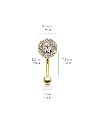 Piercing arcade plaqué or gemme rond et strass blancs