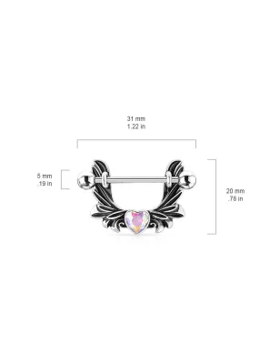 Piercing téton pendentif ailes d'ange coeur aurore boréale